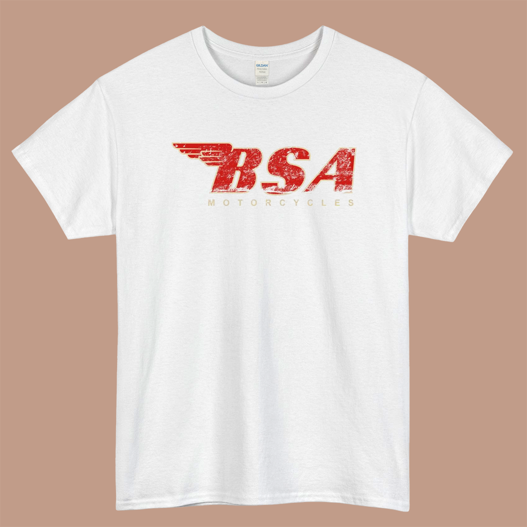 BSA Motorcycle Distressed Logo Mens Unisex Short Sleeve White T-Shirt Size S-3XL