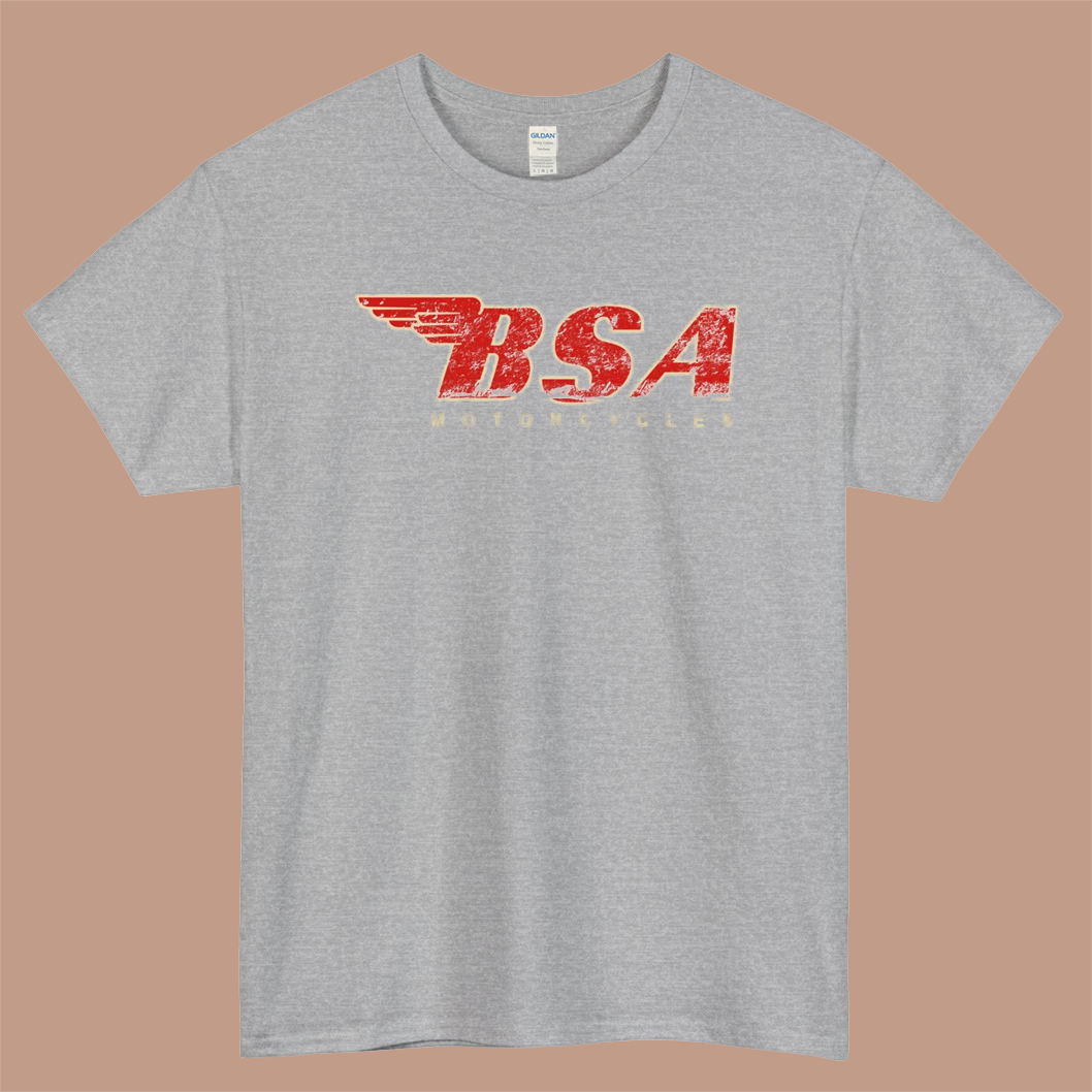 BSA Motorcycle Distressed Logo Mens Unisex Short Sleeve Gray T-Shirt Size S-3XL