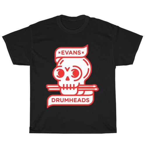 Evans Drumheads Logo Mens Unisex Short Sleeve Black T-Shirt Size S-3XL