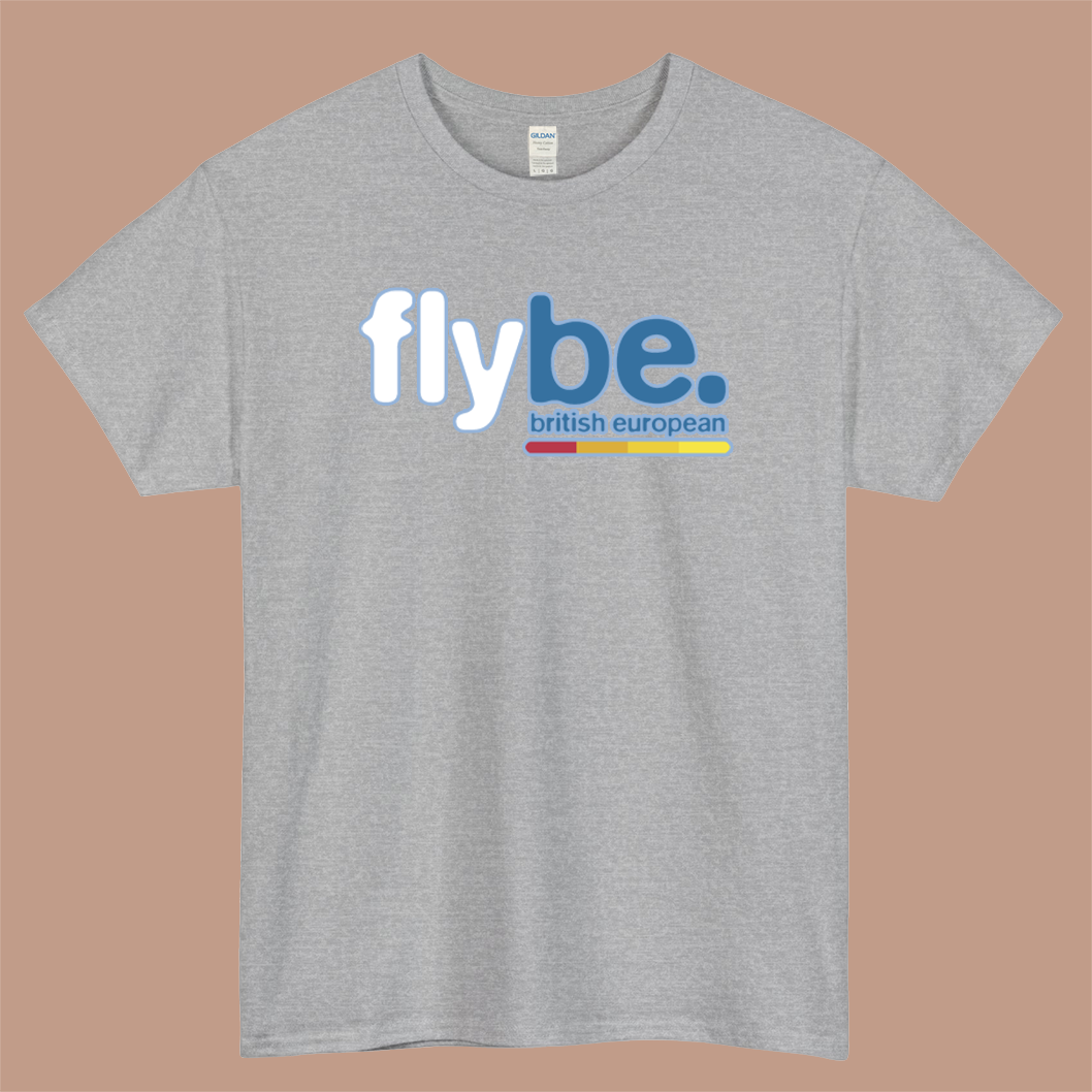 FLYBE British European Logo Mens Unisex Short Sleeve Gray T-Shirt Size S-3XL