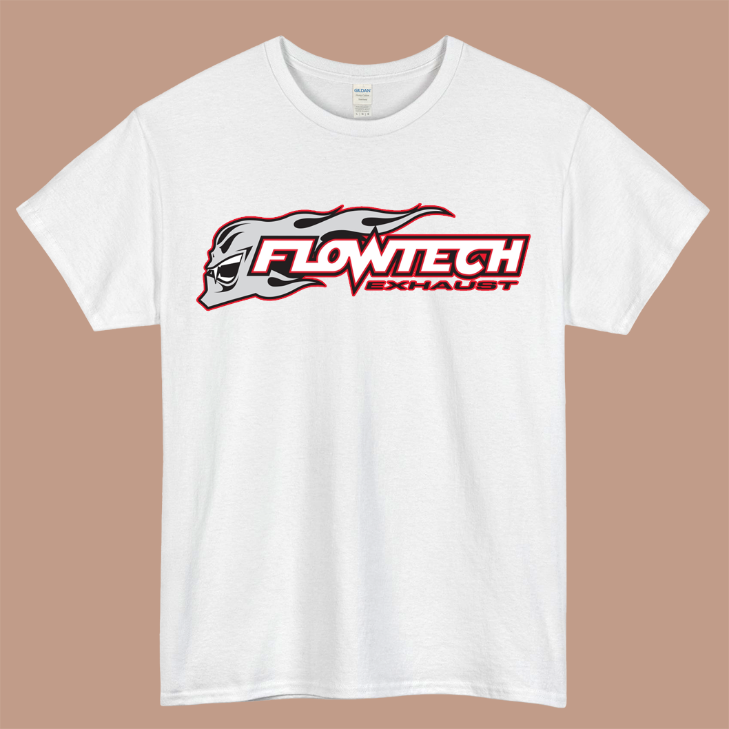 Flowtech Exhaust Logo Mens Unisex Short Sleeve White T-Shirt Size S-3XL