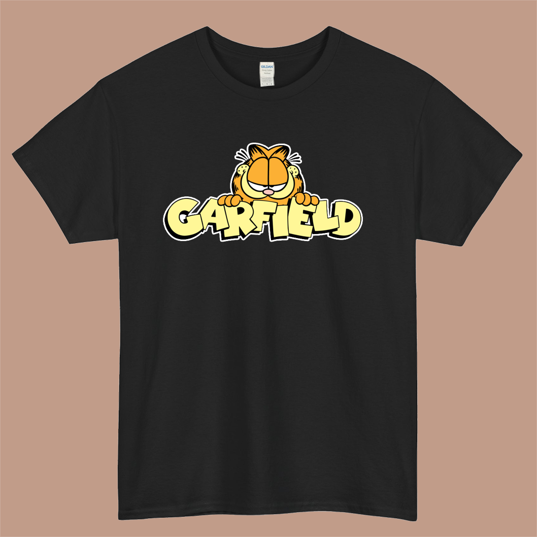 Garfield Logo Mens Unisex Short Sleeve Black T-Shirt Size S-3XL