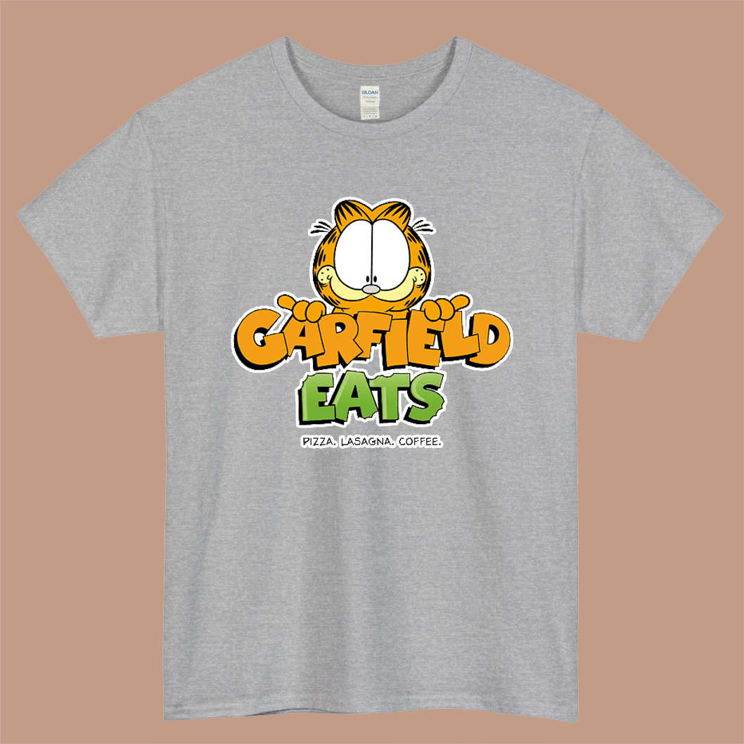 Garfield Cartoon Logo Mens Unisex Short Sleeve Gray T-Shirt Size S-3XL