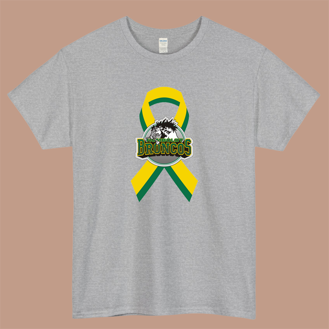 Humboldt Broncos Ribbon Logo Mens Unisex Short Sleeve T-Shirt Size S-3XL - P