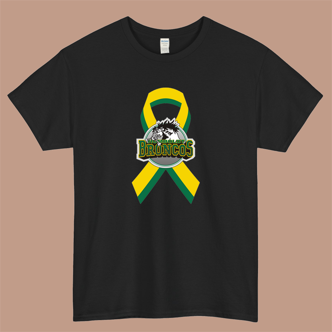 Humboldt Broncos Ribbon Logo Mens Unisex Short Sleeve T-Shirt Size S-3XL - P