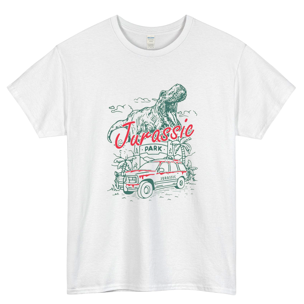 Jurassick Park Car and T-Rex SHORT SLEEVE T SHIRT S-5XL- P
