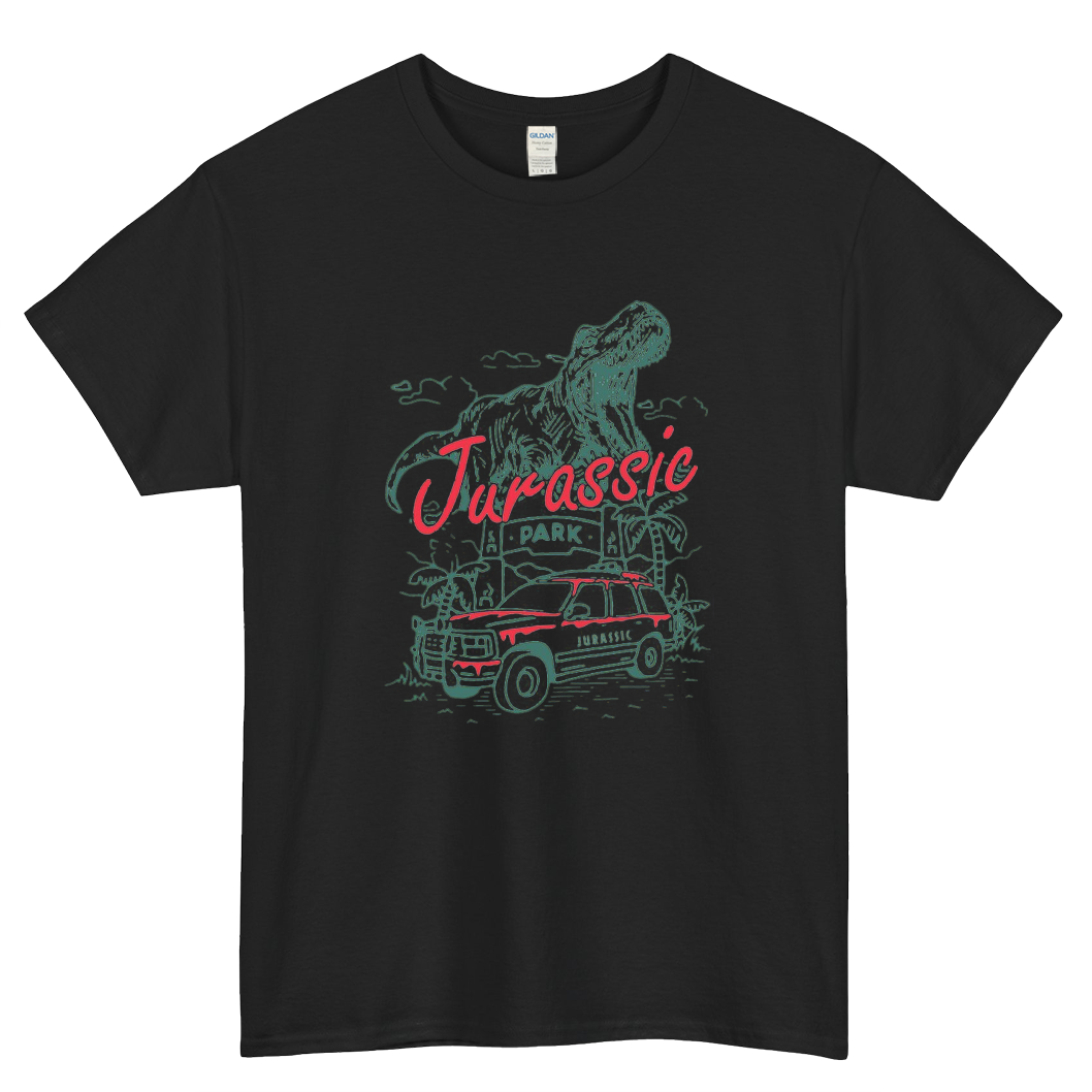 Jurassick Park Car and T-Rex SHORT SLEEVE T SHIRT S-5XL- P
