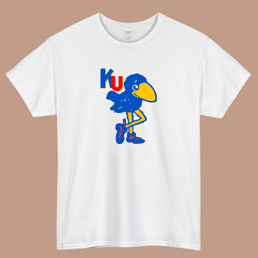 KU Vintage Jayhawk Logo Mens Unisex Short Sleeve T-Shirt Size S-3XL - P