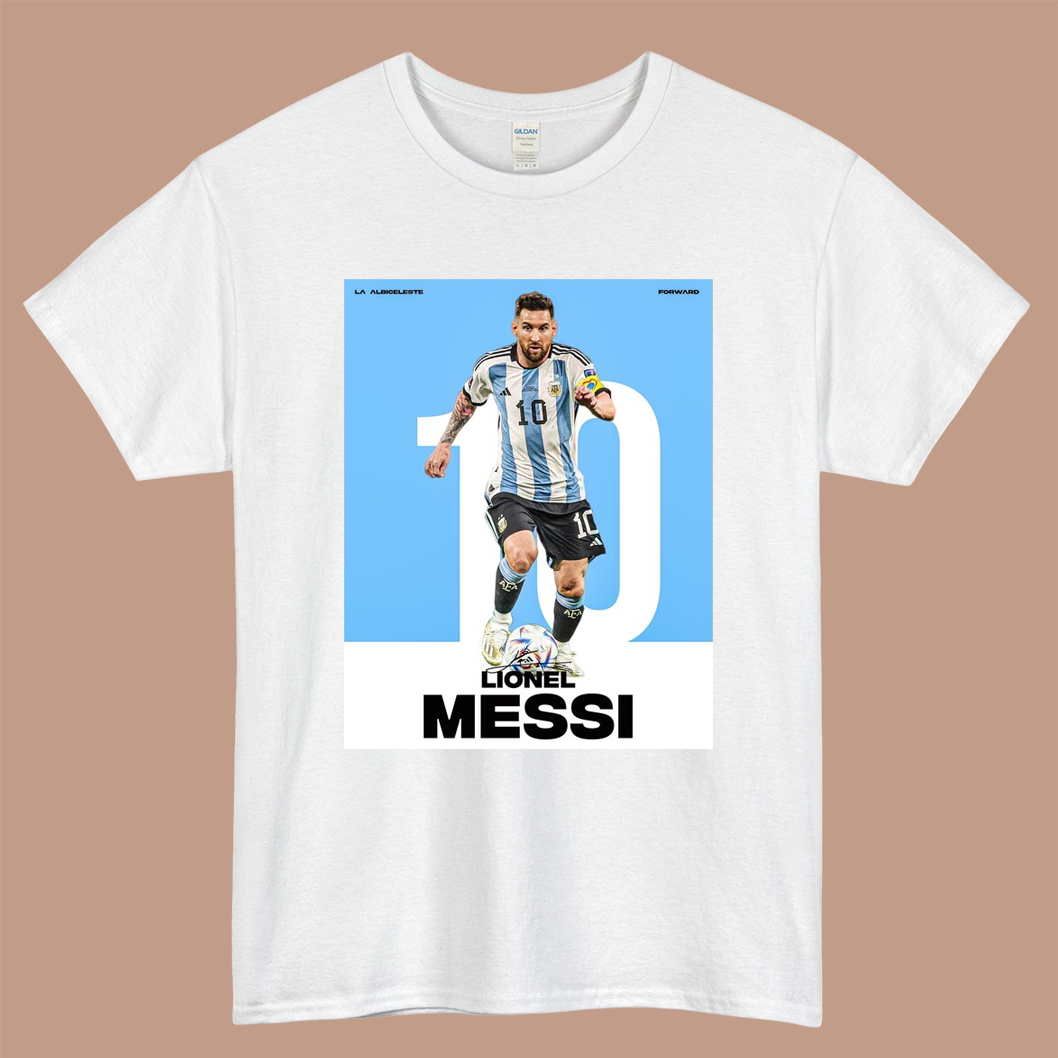 Lionel Messi Argentina Poster Logo Mens Unisex Short Sleeve White T-Shirt Size S-3XL