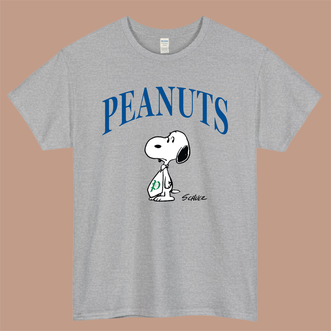 PEANUTS School Life Logo Mens Unisex Short Sleeve Gray T-Shirt Size S-3XL