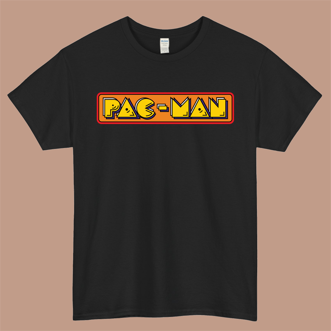 Pac-Man Logo Mens Unisex Short Sleeve Black T-Shirt Size S-3XL