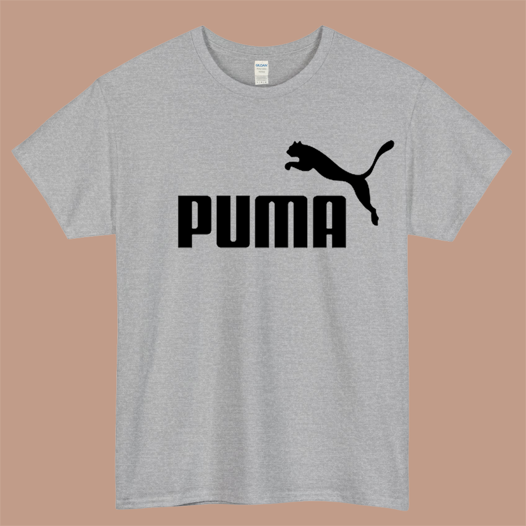 Puma Logo Mens Unisex Short Sleeve Gray T-Shirt Size S-3XL