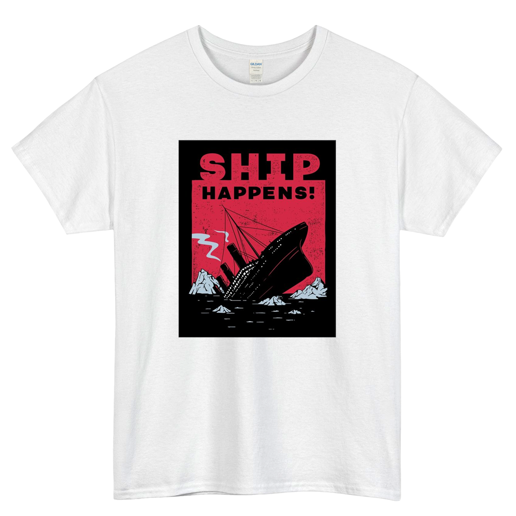 Ship Happens Funny Pun Parody Logo Mens Unisex Short Sleeve T-Shirt Size S-3XL - P