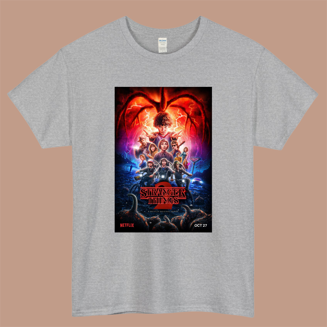 Stranger Things season 2 Logo Mens Unisex Short Sleeve Gray T-Shirt Size S-3XL