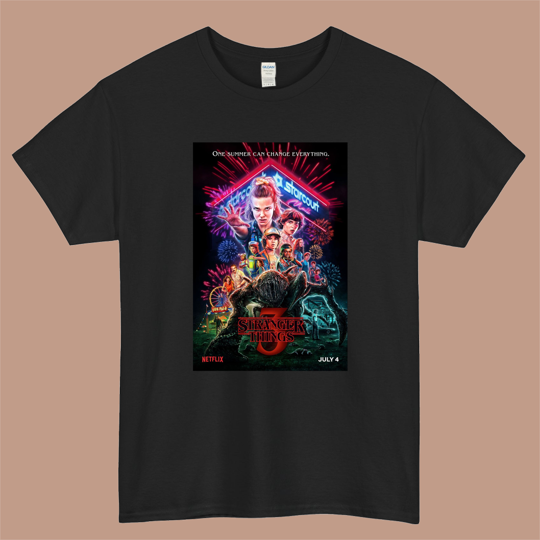 Stranger Things season 3 Logo Mens Unisex Short Sleeve Black T-Shirt Size S-3XL