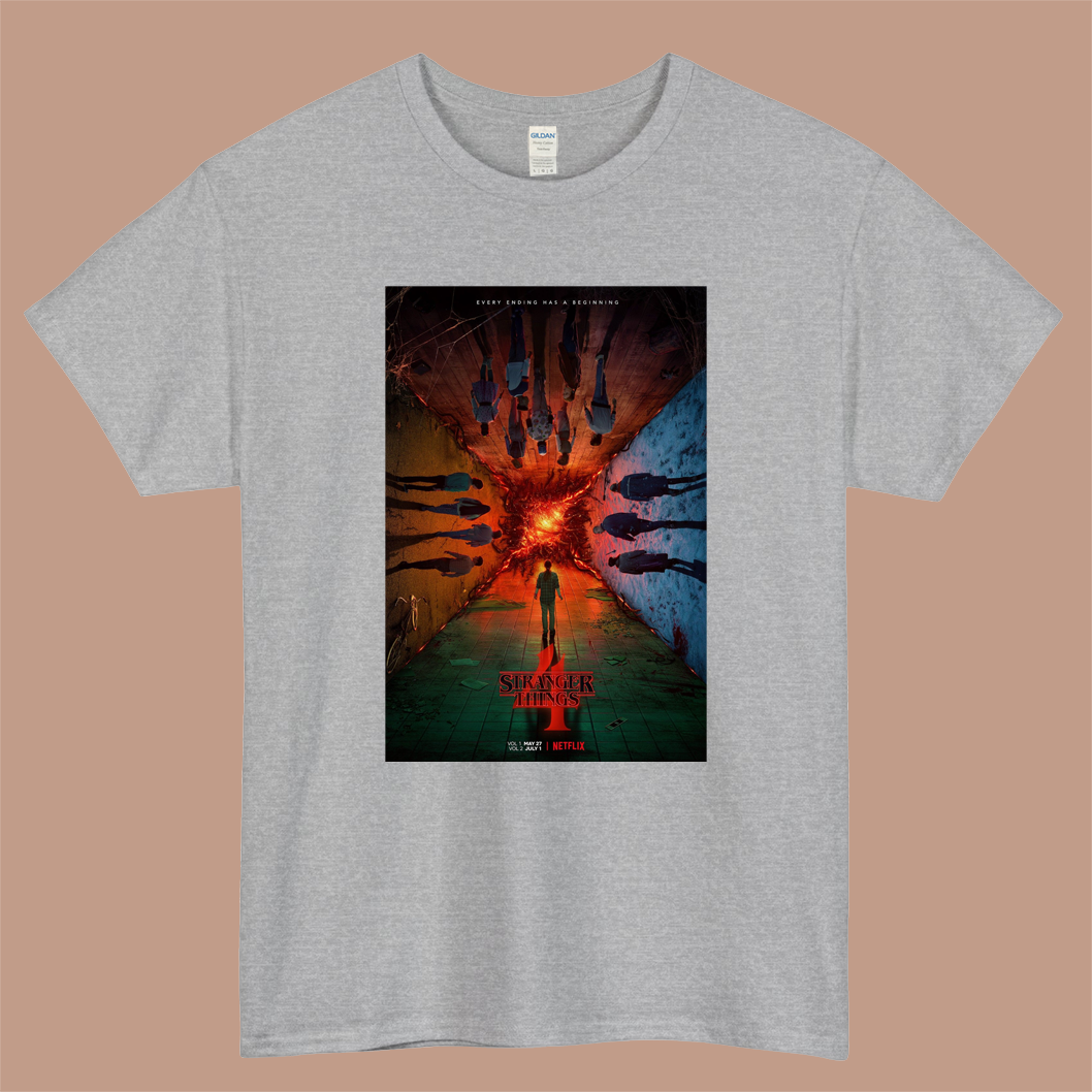 Stranger Things season 4 Logo Mens Unisex Short Sleeve Gray T-Shirt Size S-3XL