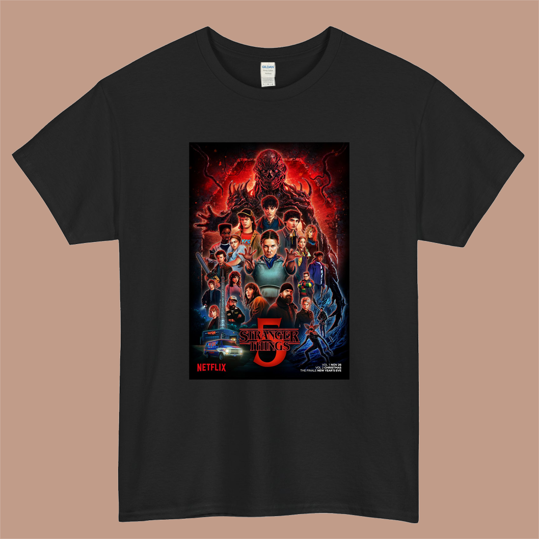Stranger Things season 5 Logo Mens Unisex Short Sleeve Black T-Shirt Size S-3XL