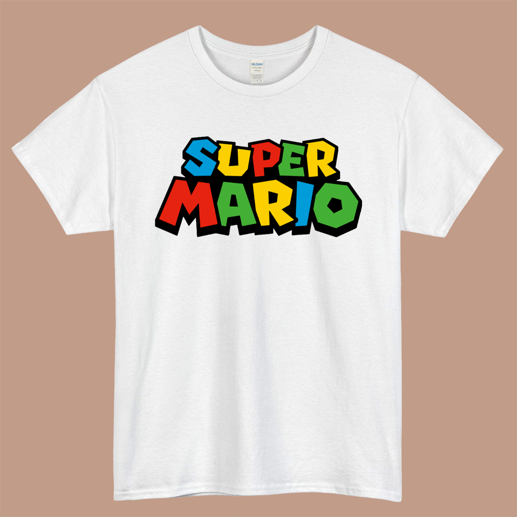 Super Mario Logo Mens Unisex Short Sleeve White T-Shirt Size S-3XL