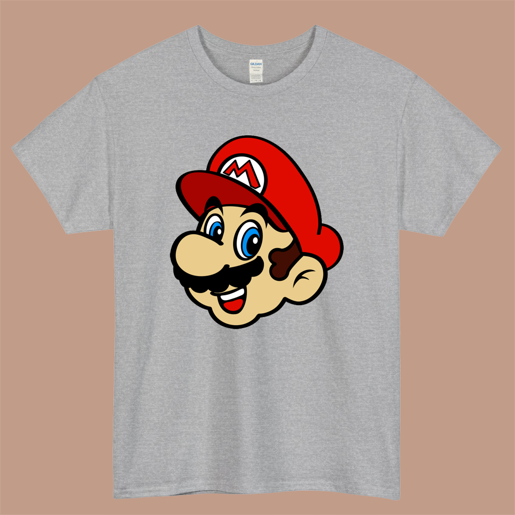 Super Mario Bros Logo Mens Unisex Short Sleeve Gray T-Shirt Size S-3XL