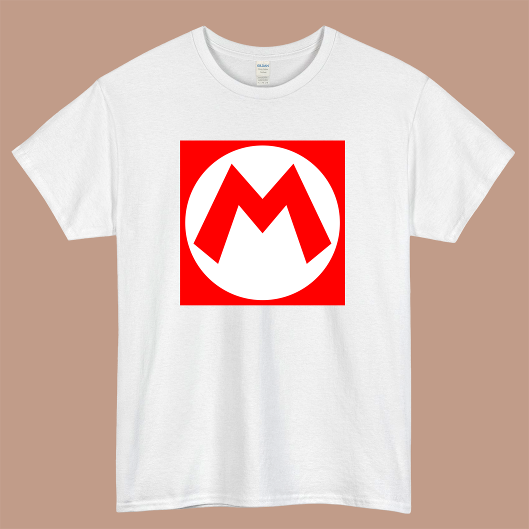 Super Mario Emblem Logo Mens Unisex Short Sleeve White T-Shirt Size S-3XL