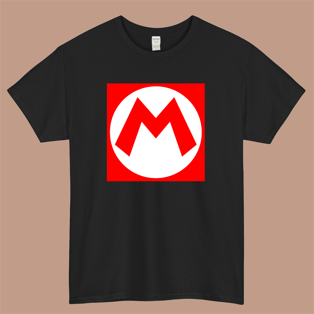 Super Mario Emblem Logo Mens Unisex Short Sleeve Black T-Shirt Size S-3XL