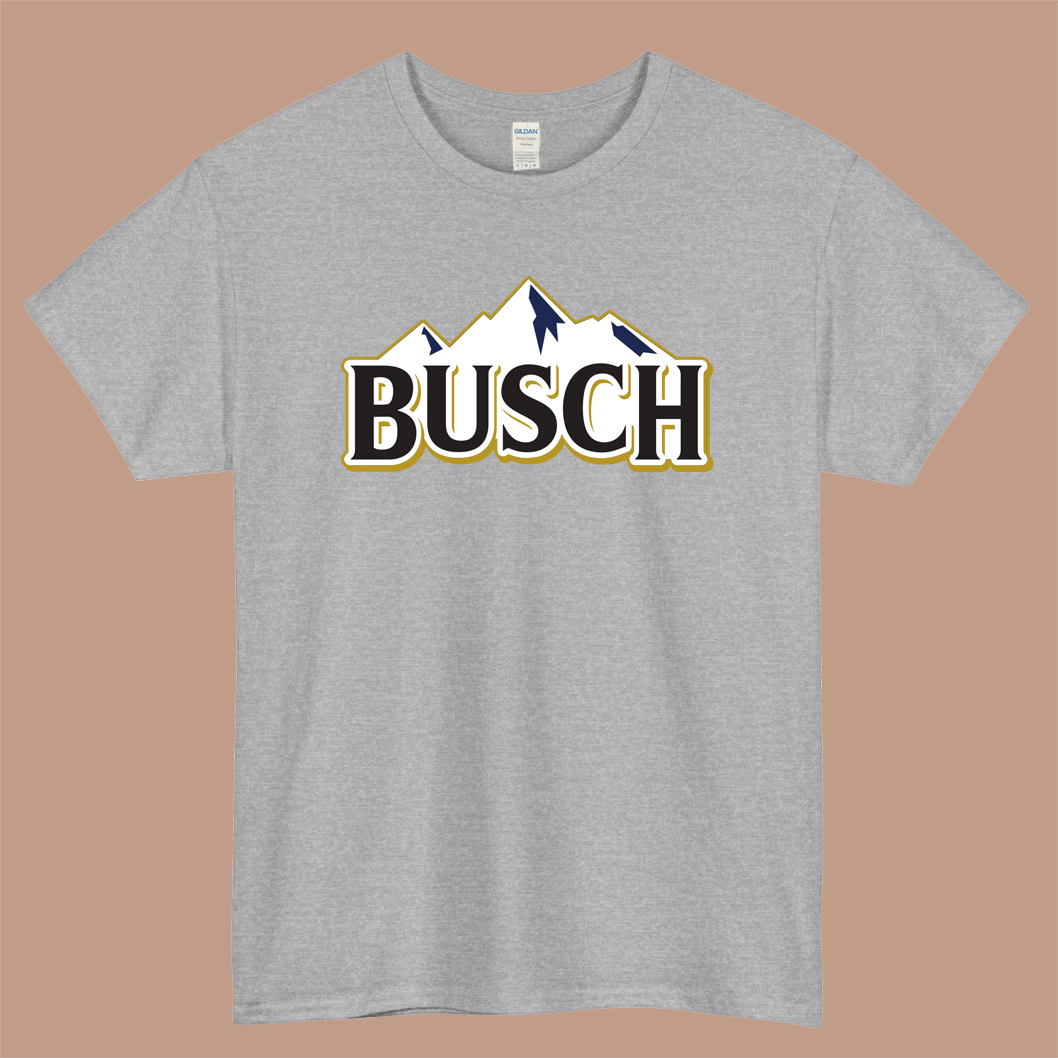 The BUSCH Beer Logo Mens Unisex Short Sleeve Gray T-Shirt Size S-3XL