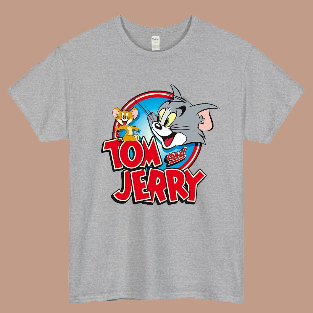 Tom Cat Jerry Mouse Tom And Jerry Logo Mens Unisex Short Sleeve Gray T-Shirt Size S-3XL