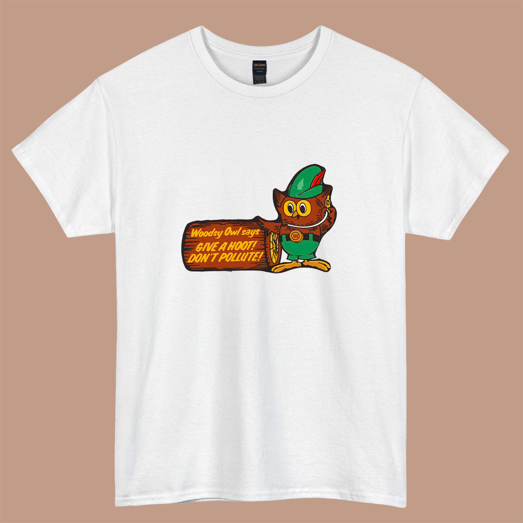 Woodsy Owl says Give a Hoot Dog logo short sleeve t shirt S-5XL - P