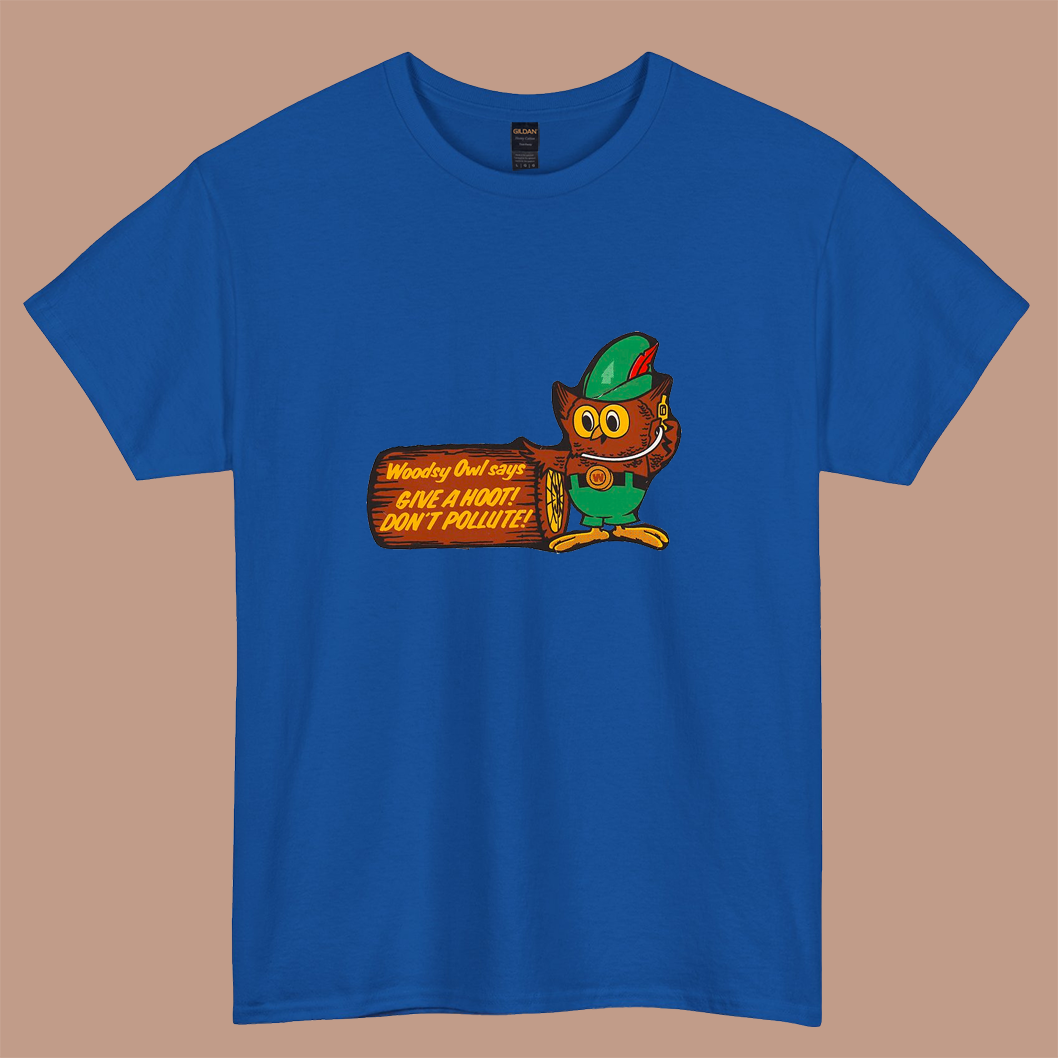 Woodsy Owl says Give a Hoot Dog logo short sleeve t shirt S-5XL - P