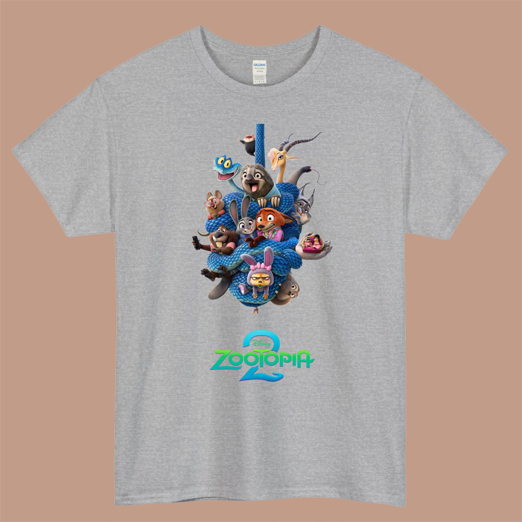 ZOOTOPIA 2 Logo Mens Unisex Short Sleeve Gray T-Shirt Size S-3XL