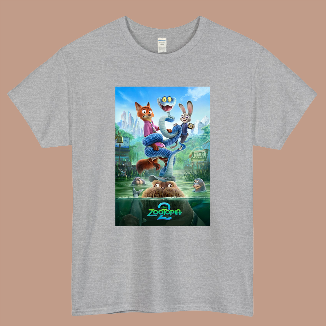 Zootopia Movie 2 Logo Mens Unisex Short Sleeve Gray T-Shirt Size S-3XL