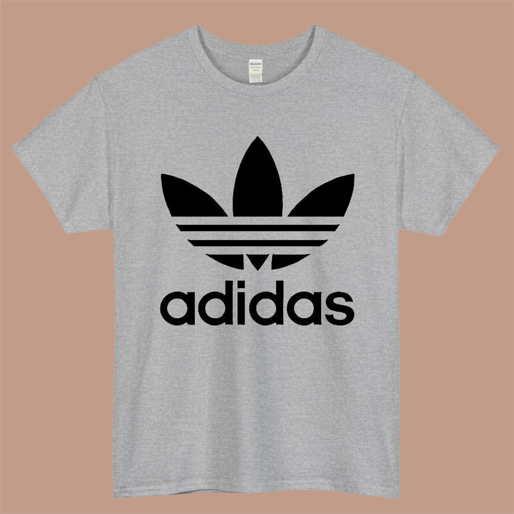 Adidas Logo Mens Unisex Short Sleeve Gray T-Shirt Size S-3XL