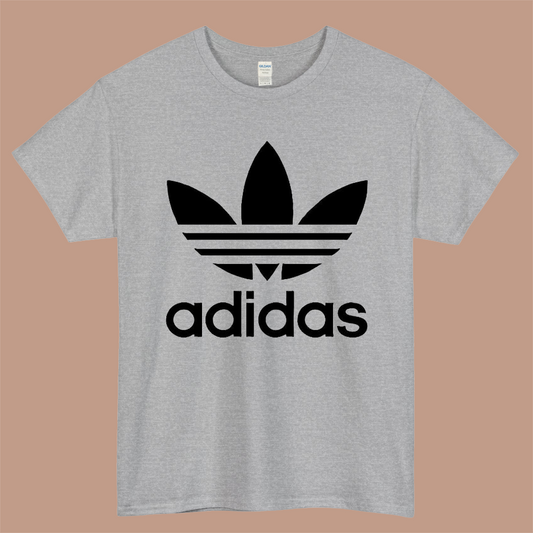Adidas Logo Mens Unisex Short Sleeve Gray T-Shirt Size S-3XL