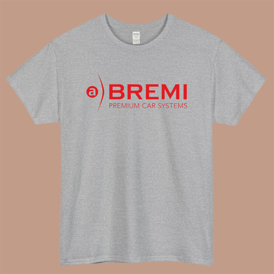 BREMI Premium Car Systems Logo Mens Unisex Short Sleeve Gray T-Shirt Size S-3XL