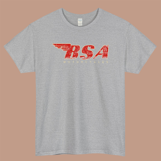 BSA Motorcycle Distressed Logo Mens Unisex Short Sleeve Gray T-Shirt Size S-3XL
