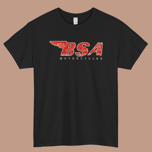 BSA Motorcycle Distressed Logo Mens Unisex Short Sleeve Black T-Shirt Size S-3XL