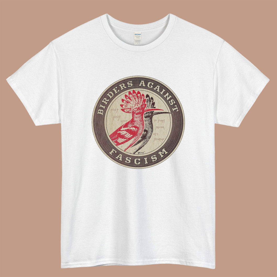Birders against fascism Logo Mens Unisex Short Sleeve White T-Shirt Size S-3XL
