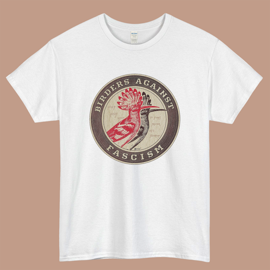 Birders against fascism Logo Mens Unisex Short Sleeve White T-Shirt Size S-3XL