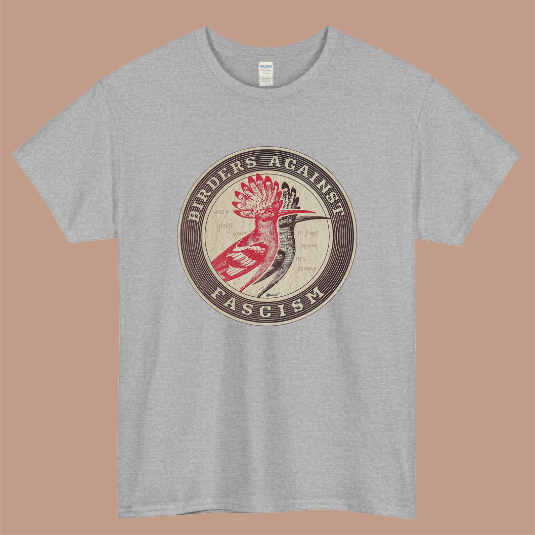 Birders against fascism Logo Mens Unisex Short Sleeve Gray T-Shirt Size S-3XL