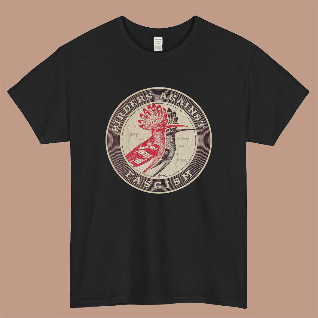 Birders against fascism Logo Mens Unisex Short Sleeve Black T-Shirt Size S-3XL