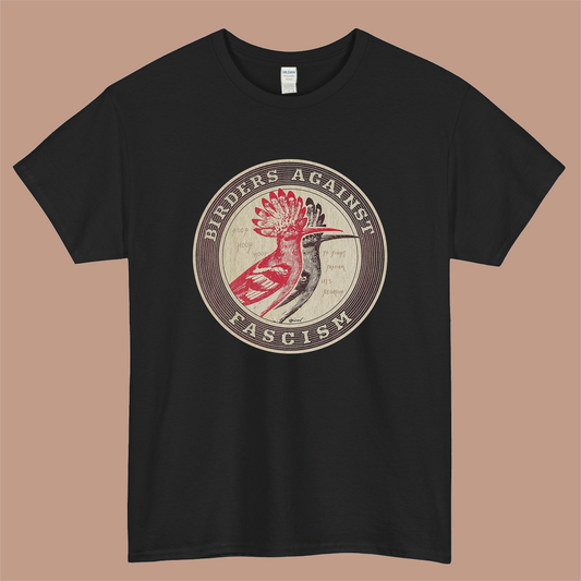 Birders against fascism Logo Mens Unisex Short Sleeve Black T-Shirt Size S-3XL