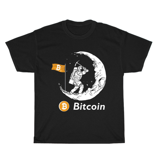 Bitcoin Btc Astronaut To The Crypto logo Men's Unisex T Shirt Size S to 3XL