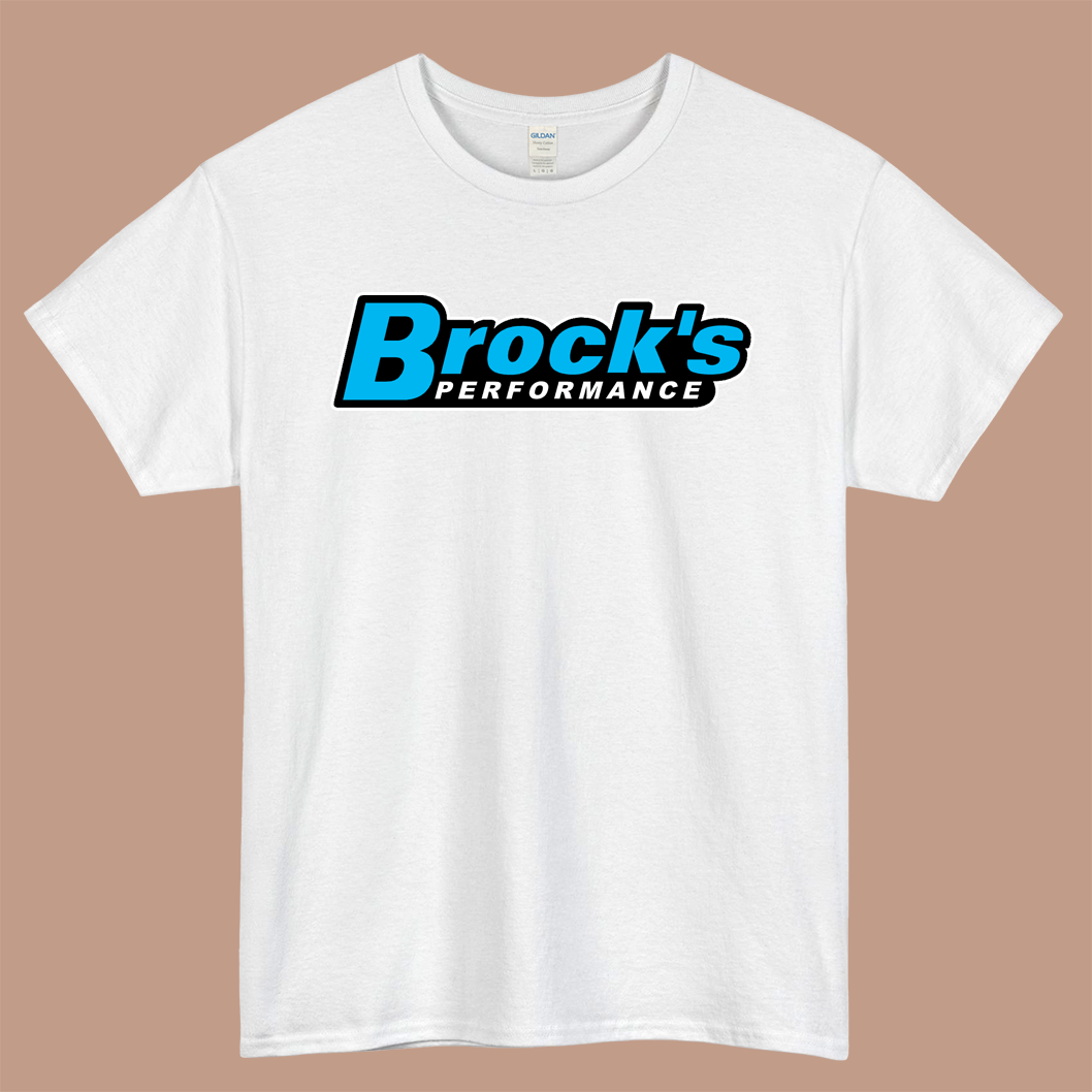Brock's Performance Logo Mens Unisex Short Sleeve White T-Shirt Size S-3XL