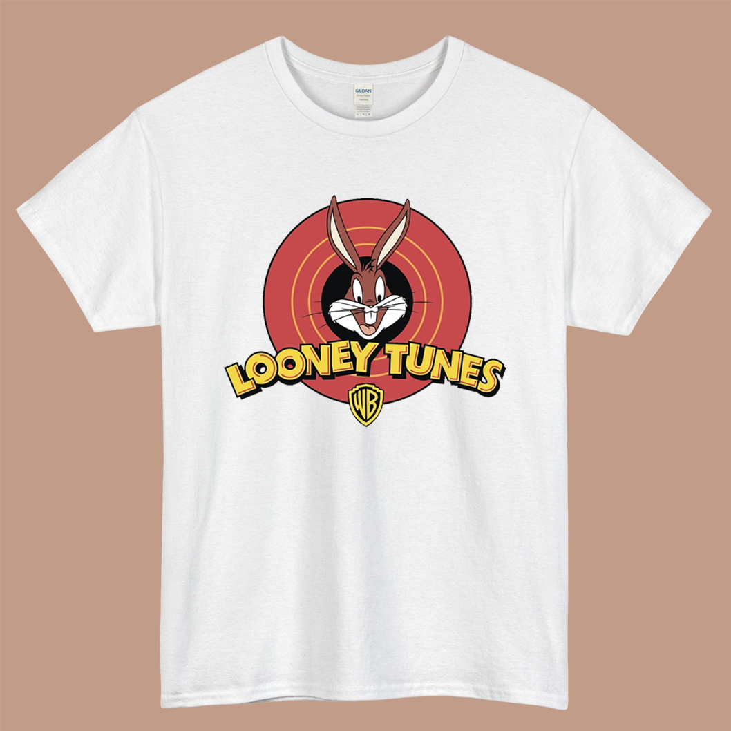 Bugs Bunny Daffy Duck Looney Tunes Logo Mens Unisex Short Sleeve White T-Shirt Size S-3XL