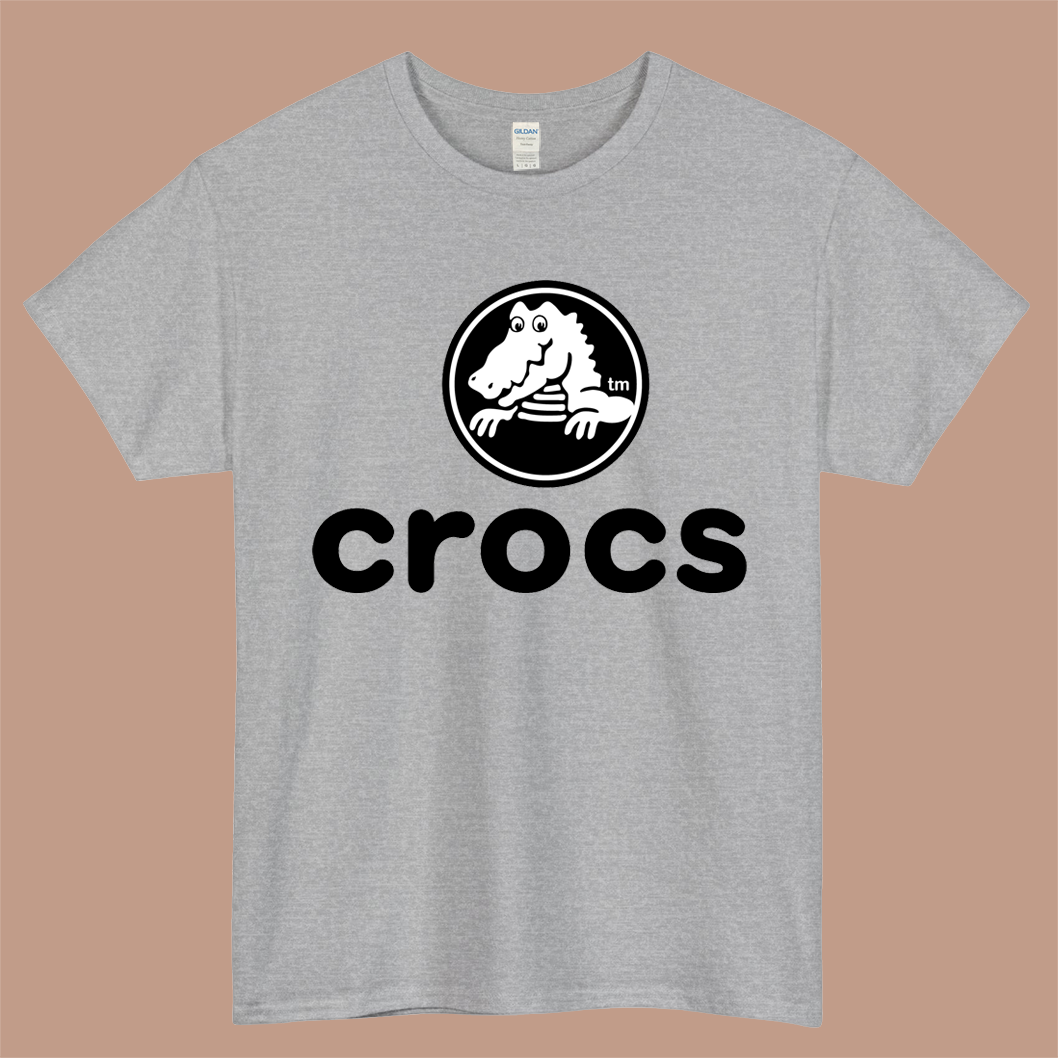 CROCS Logo Mens Unisex Short Sleeve Gray T-Shirt Size S-3XL
