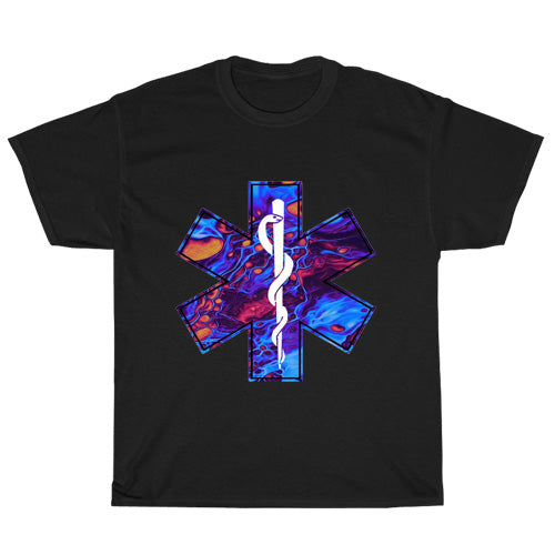 EMT Paramedic EMS star of life one more Logo Mens Unisex Short Sleeve Black T-Shirt Size S-3XL