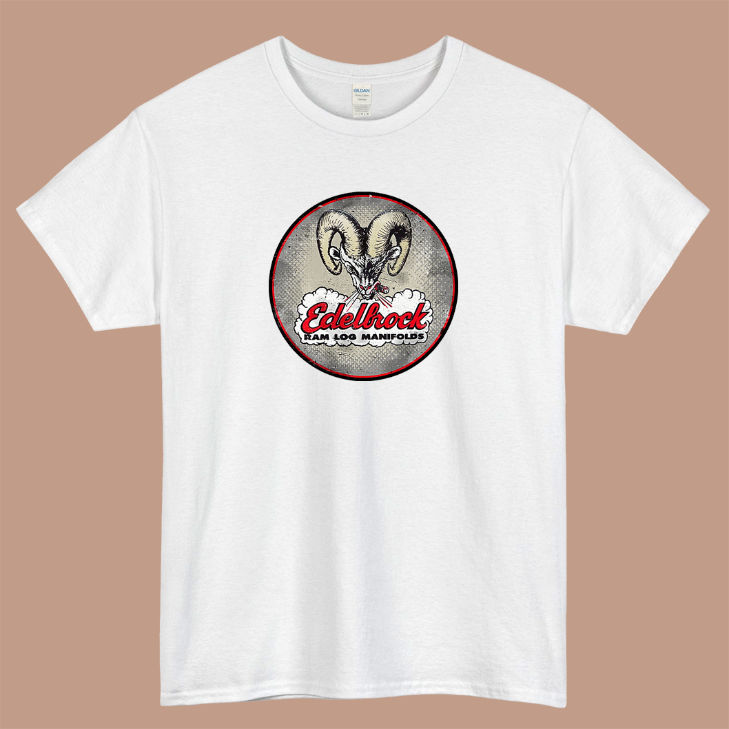 Edelbrock Ram Log Manifolds Logo Mens Unisex Short Sleeve T-Shirt Size S-3XL - P