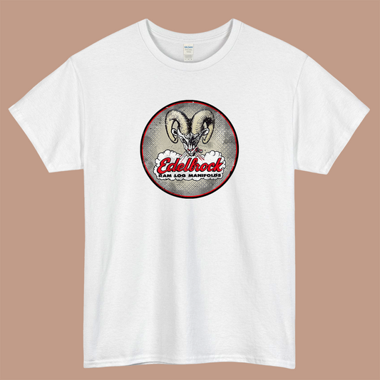 Edelbrock Ram Log Manifolds Logo Mens Unisex Short Sleeve T-Shirt Size S-3XL - P