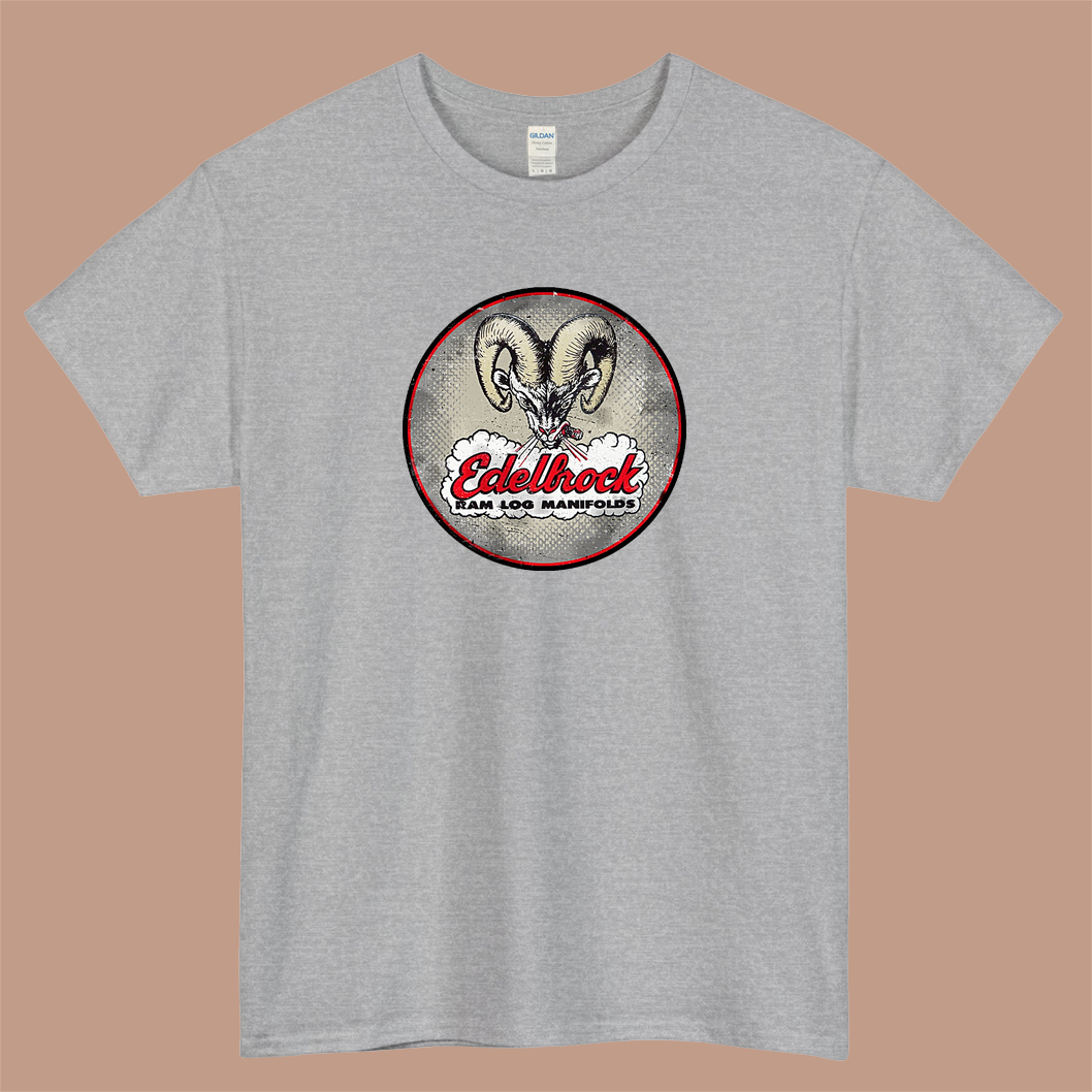 Edelbrock Ram Log Manifolds Logo Mens Unisex Short Sleeve T-Shirt Size S-3XL - P