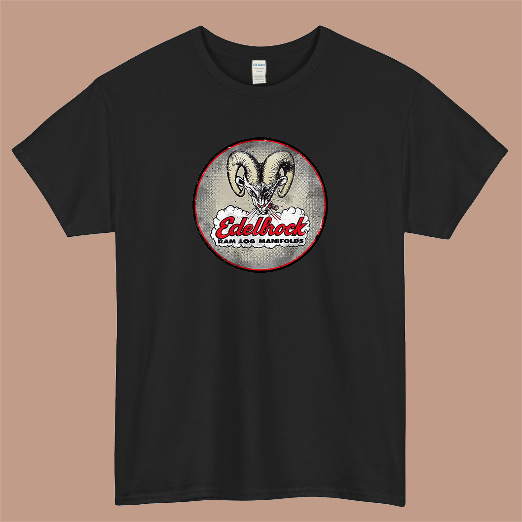 Edelbrock Ram Log Manifolds Logo Mens Unisex Short Sleeve T-Shirt Size S-3XL - P